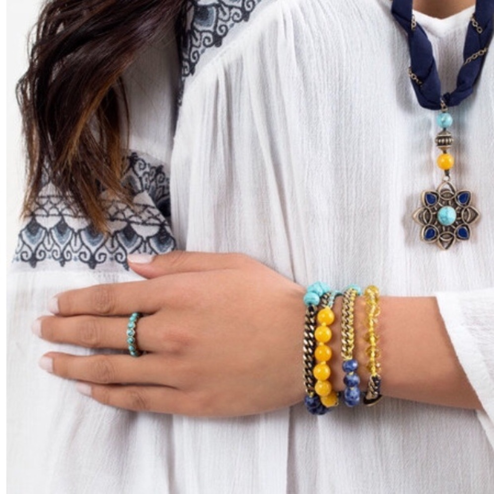 SOLD Chloe + Isabel Golden Lotus Turquoise Ring - Picture 4 of 8